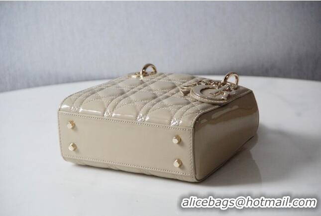 Top Quality Dior Mini Lady Dior Bag in Patent Leather CD2808 Beige 2023 (Two Straps)