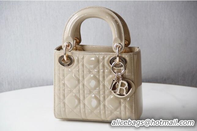 Top Quality Dior Mini Lady Dior Bag in Patent Leather CD2808 Beige 2023 (Two Straps)