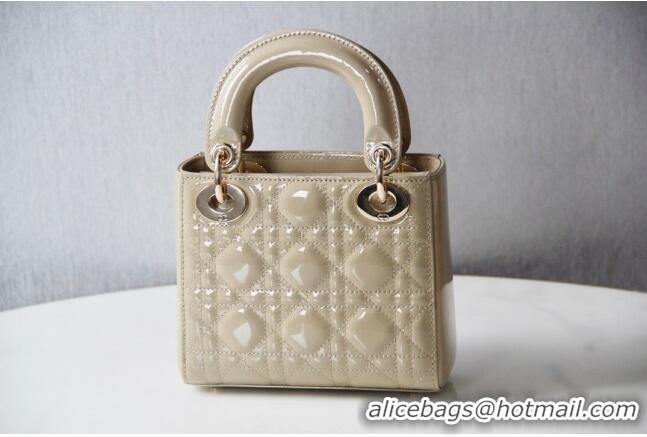 Top Quality Dior Mini Lady Dior Bag in Patent Leather CD2808 Beige 2023 (Two Straps)