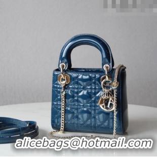 Buy Cheap Dior Mini Lady Dior Bag in Patent Leather CD2808 Blue 2023 (Two Straps)