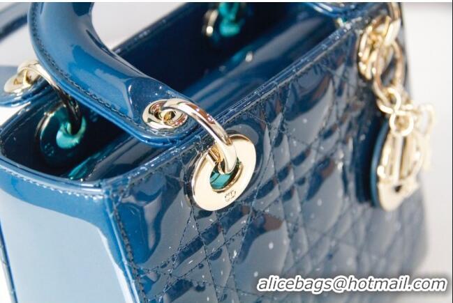 Buy Cheap Dior Mini Lady Dior Bag in Patent Leather CD2808 Blue 2023 (Two Straps)