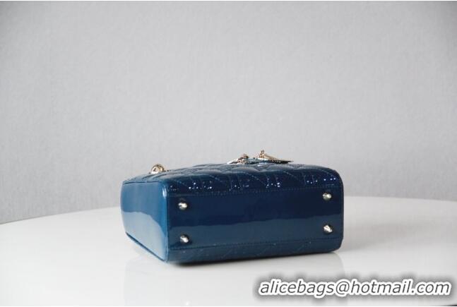 Buy Cheap Dior Mini Lady Dior Bag in Patent Leather CD2808 Blue 2023 (Two Straps)