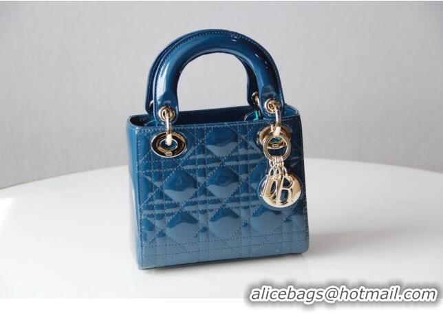 Buy Cheap Dior Mini Lady Dior Bag in Patent Leather CD2808 Blue 2023 (Two Straps)