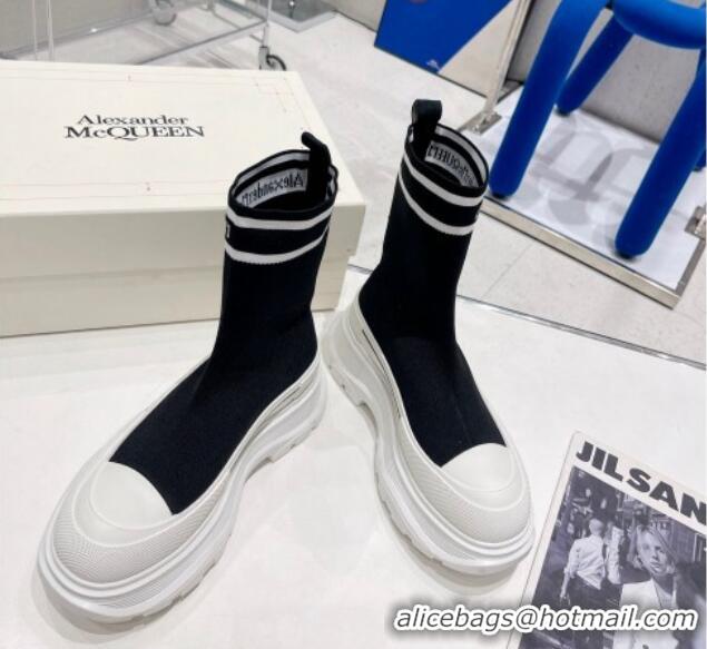 Duplicate Alexander McQueen Logo Knit Tread Slick Boot Black/White 110280