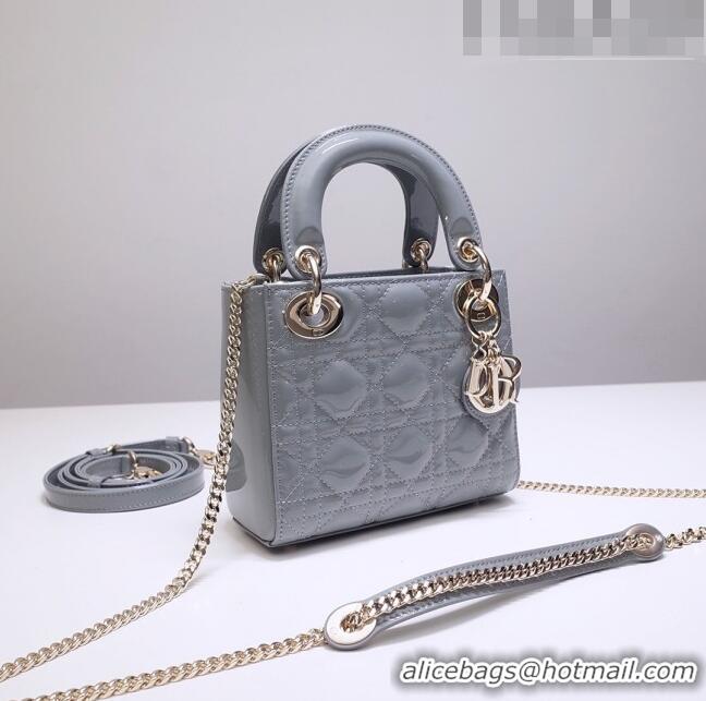 Super Quality Dior Mini Lady Dior Bag in Patent Leather CD2808 Grey 2023 (Two Straps)