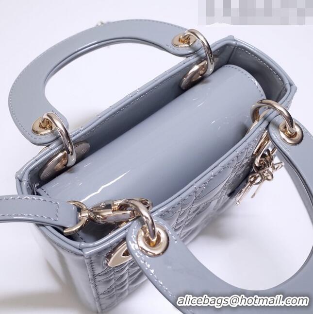 Super Quality Dior Mini Lady Dior Bag in Patent Leather CD2808 Grey 2023 (Two Straps)