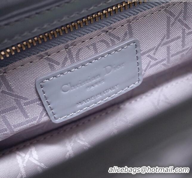 Super Quality Dior Mini Lady Dior Bag in Patent Leather CD2808 Grey 2023 (Two Straps)