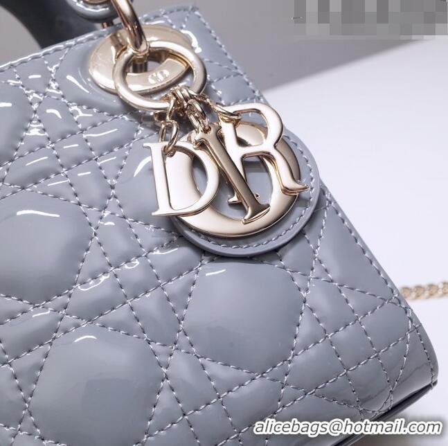 Super Quality Dior Mini Lady Dior Bag in Patent Leather CD2808 Grey 2023 (Two Straps)