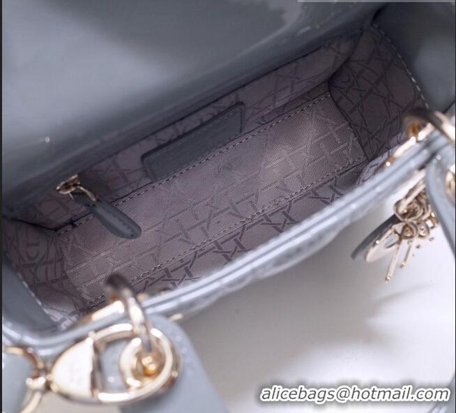 Super Quality Dior Mini Lady Dior Bag in Patent Leather CD2808 Grey 2023 (Two Straps)