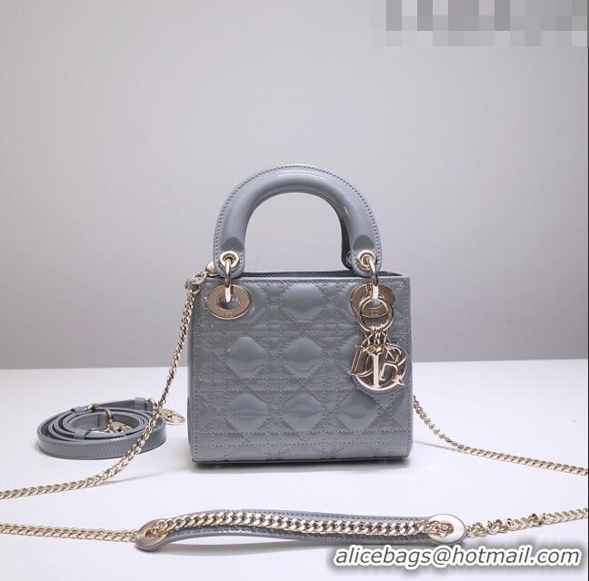 Super Quality Dior Mini Lady Dior Bag in Patent Leather CD2808 Grey 2023 (Two Straps)