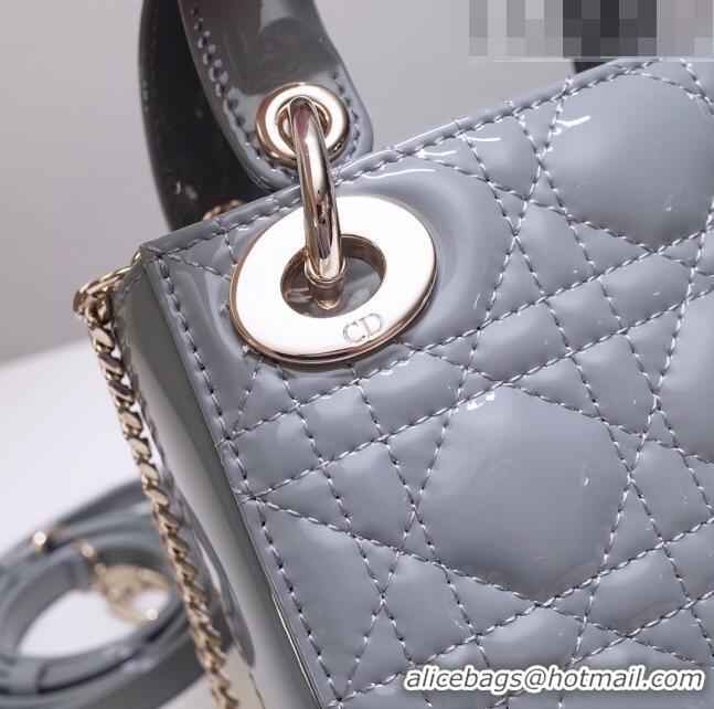 Super Quality Dior Mini Lady Dior Bag in Patent Leather CD2808 Grey 2023 (Two Straps)