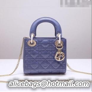 Best Quality Dior Mini Lady Dior Bag in Patent Leather CD2808 Light Blue 2023 (Two Straps)