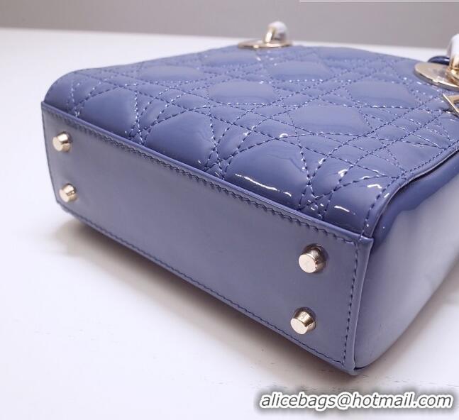 Best Quality Dior Mini Lady Dior Bag in Patent Leather CD2808 Light Blue 2023 (Two Straps)