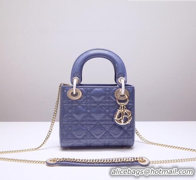 Best Quality Dior Mini Lady Dior Bag in Patent Leather CD2808 Light Blue 2023 (Two Straps)