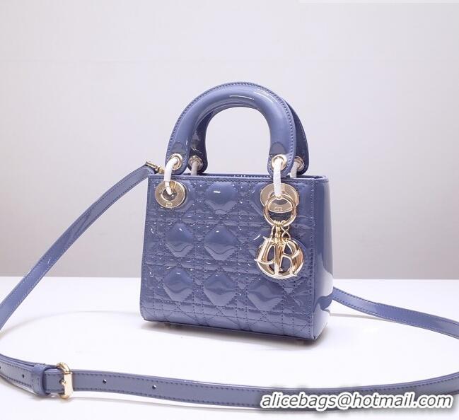 Best Quality Dior Mini Lady Dior Bag in Patent Leather CD2808 Light Blue 2023 (Two Straps)