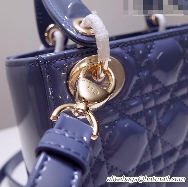 Best Quality Dior Mini Lady Dior Bag in Patent Leather CD2808 Light Blue 2023 (Two Straps)