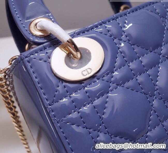 Best Quality Dior Mini Lady Dior Bag in Patent Leather CD2808 Light Blue 2023 (Two Straps)