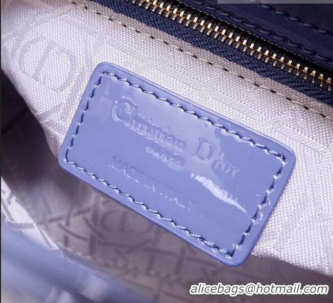 Best Quality Dior Mini Lady Dior Bag in Patent Leather CD2808 Light Blue 2023 (Two Straps)