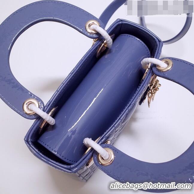 Best Quality Dior Mini Lady Dior Bag in Patent Leather CD2808 Light Blue 2023 (Two Straps)