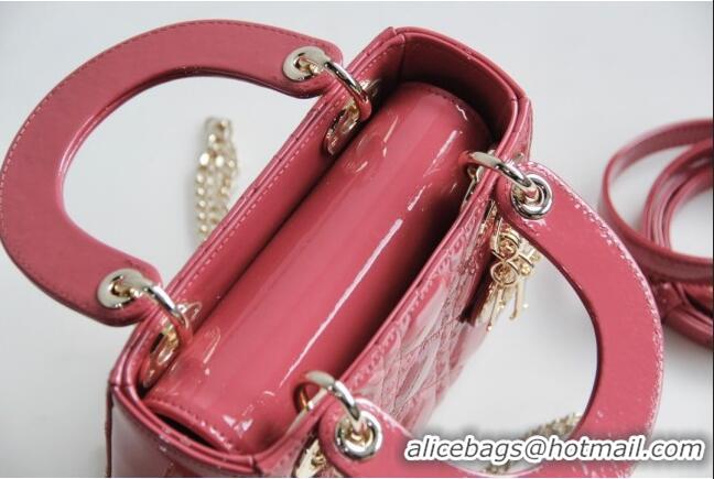 Shop Best Dior Mini Lady Dior Bag in Patent Leather CD2808 Pink 2023 (Two Straps)