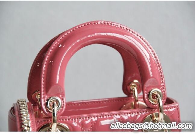 Shop Best Dior Mini Lady Dior Bag in Patent Leather CD2808 Pink 2023 (Two Straps)