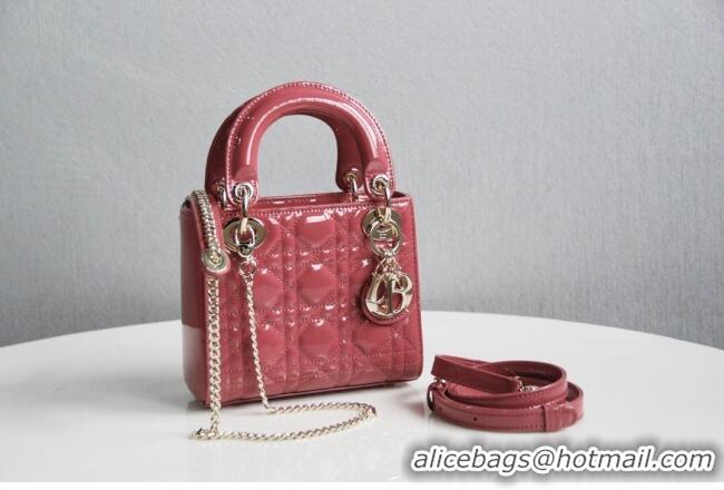 Shop Best Dior Mini Lady Dior Bag in Patent Leather CD2808 Pink 2023 (Two Straps)