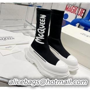 Grade Quality Alexander McQueen Graffiti Knit Tread Slick Boot Black/White 110283