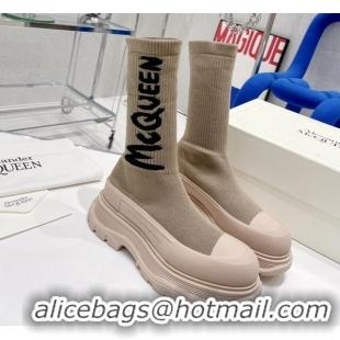 Luxury Alexander McQueen Graffiti Knit Tread Slick Boot Khaki 110284