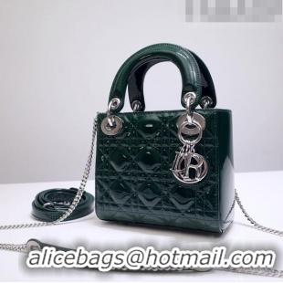 ​Cheapest Dior Mini Lady Dior Bag in Patent Leather CD2808 Green/Silver 2023 (Two Straps)