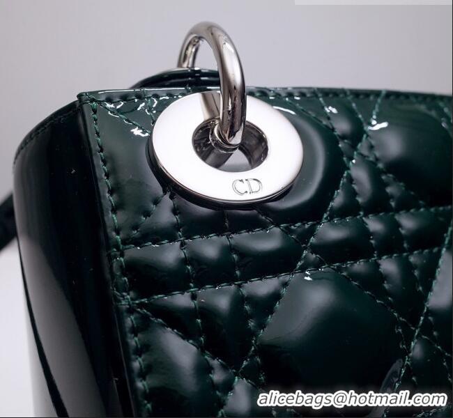 ​Cheapest Dior Mini Lady Dior Bag in Patent Leather CD2808 Green/Silver 2023 (Two Straps)