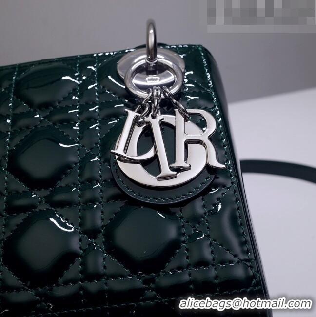 ​Cheapest Dior Mini Lady Dior Bag in Patent Leather CD2808 Green/Silver 2023 (Two Straps)