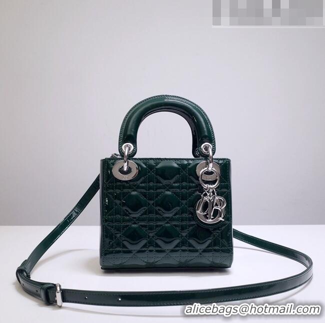 ​Cheapest Dior Mini Lady Dior Bag in Patent Leather CD2808 Green/Silver 2023 (Two Straps)