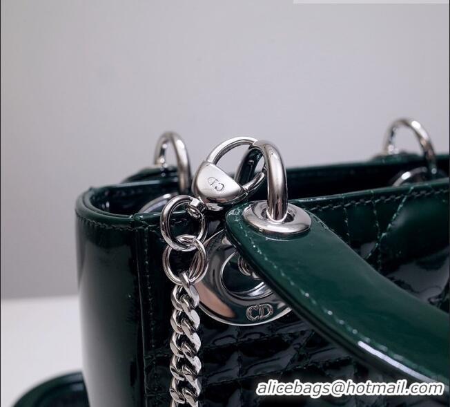 ​Cheapest Dior Mini Lady Dior Bag in Patent Leather CD2808 Green/Silver 2023 (Two Straps)