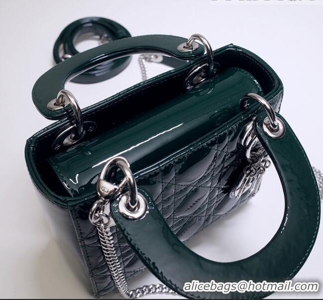 ​Cheapest Dior Mini Lady Dior Bag in Patent Leather CD2808 Green/Silver 2023 (Two Straps)