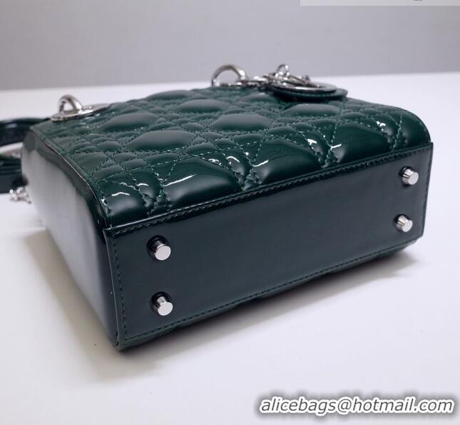 ​Cheapest Dior Mini Lady Dior Bag in Patent Leather CD2808 Green/Silver 2023 (Two Straps)