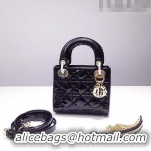 Classic Grade Dior Mini Lady Dior Bag in Patent Leather CD2808 Black/Gold 2023 (Two Straps)