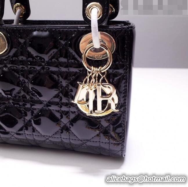 Classic Grade Dior Mini Lady Dior Bag in Patent Leather CD2808 Black/Gold 2023 (Two Straps)