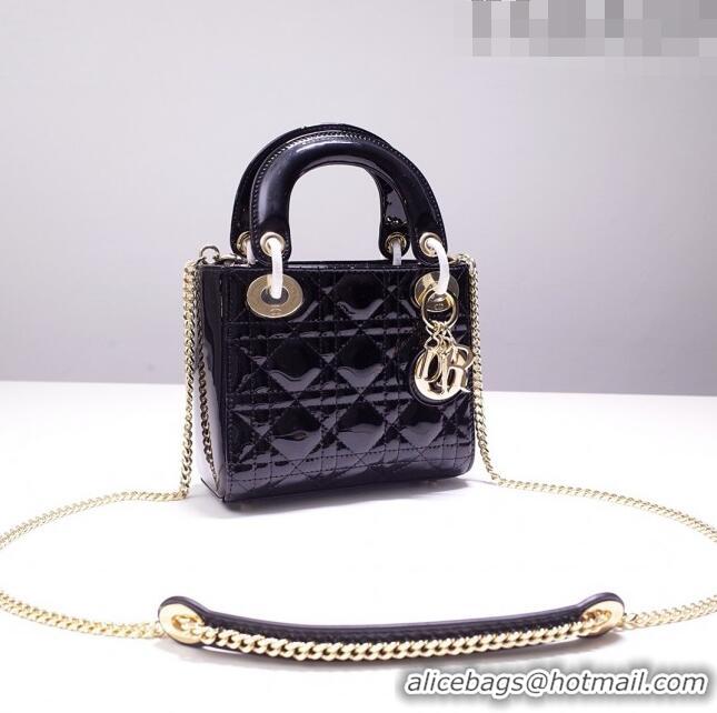 Classic Grade Dior Mini Lady Dior Bag in Patent Leather CD2808 Black/Gold 2023 (Two Straps)