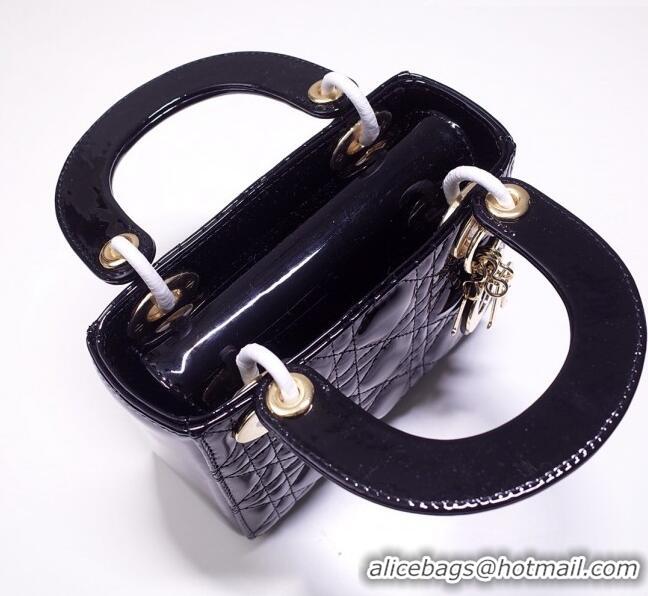 Classic Grade Dior Mini Lady Dior Bag in Patent Leather CD2808 Black/Gold 2023 (Two Straps)