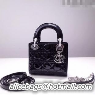 Buy Fashionable Dior Mini Lady Dior Bag in Patent Leather CD2808 Black/Silver 2023 (Two Straps)