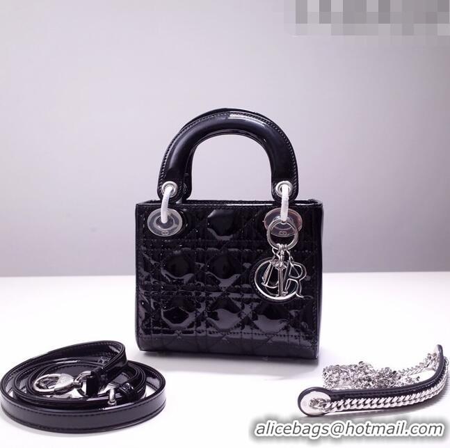 Buy Fashionable Dior Mini Lady Dior Bag in Patent Leather CD2808 Black/Silver 2023 (Two Straps)