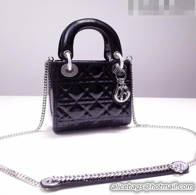 Buy Fashionable Dior Mini Lady Dior Bag in Patent Leather CD2808 Black/Silver 2023 (Two Straps)