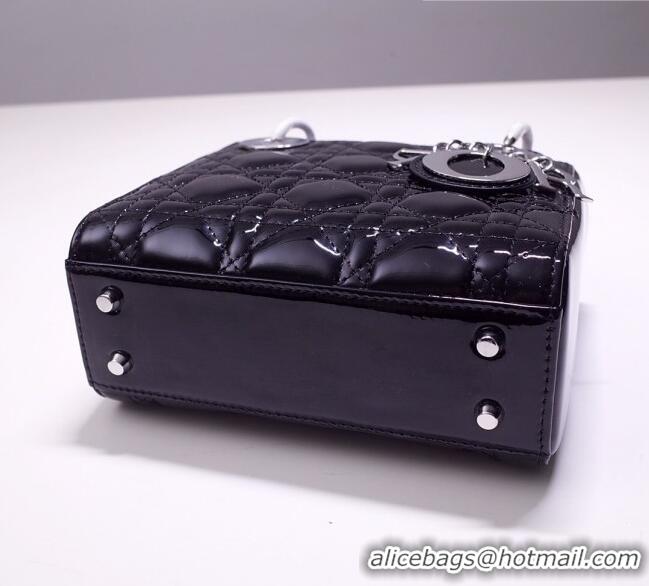 Buy Fashionable Dior Mini Lady Dior Bag in Patent Leather CD2808 Black/Silver 2023 (Two Straps)