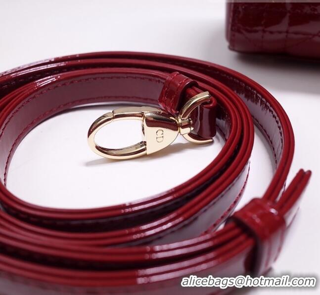 Grade Quality Dior Mini Lady Dior Bag in Patent Leather CD2808 Burgundy/Gold 2023 (Two Straps)