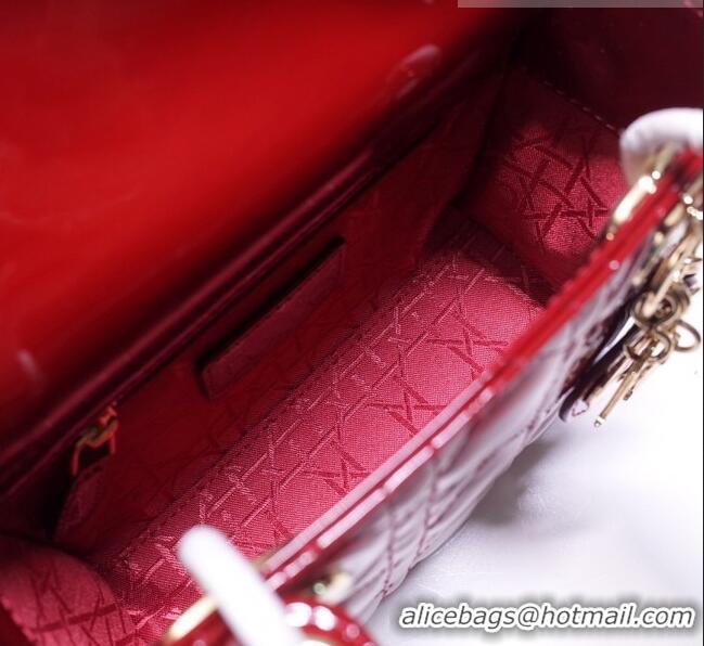 Grade Quality Dior Mini Lady Dior Bag in Patent Leather CD2808 Burgundy/Gold 2023 (Two Straps)