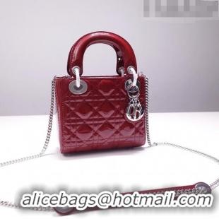 Good Taste Dior Mini Lady Dior Bag in Patent Leather CD2808 Burgundy/Silver 2023 (Two Straps)