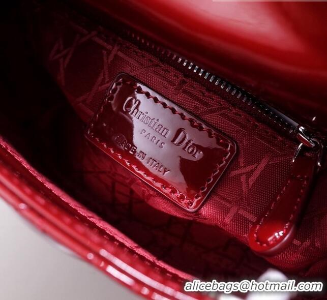 Good Taste Dior Mini Lady Dior Bag in Patent Leather CD2808 Burgundy/Silver 2023 (Two Straps)