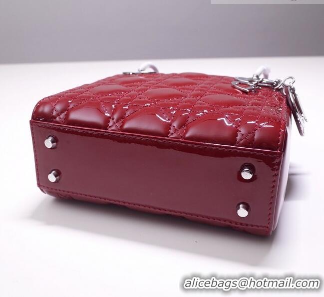 Good Taste Dior Mini Lady Dior Bag in Patent Leather CD2808 Burgundy/Silver 2023 (Two Straps)