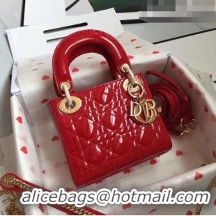 Fashion Discount Dior Mini Lady Dior Bag in Patent Leather CD2808 Red/Gold 2023 (Two Straps)