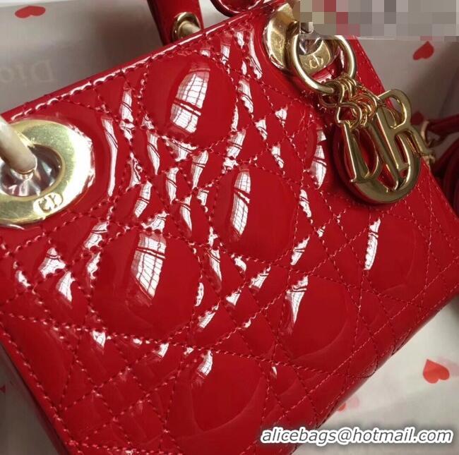 Fashion Discount Dior Mini Lady Dior Bag in Patent Leather CD2808 Red/Gold 2023 (Two Straps)